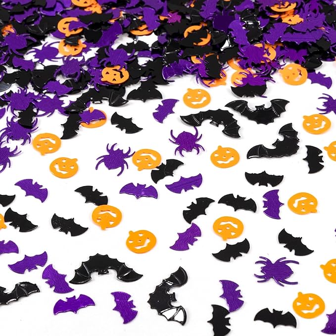 Halloween Party Table Scatter Confetti, 3000 Pcs Pumpkin Spider Bat Foil Metallic Confetti for Halloween Party Table Decorations