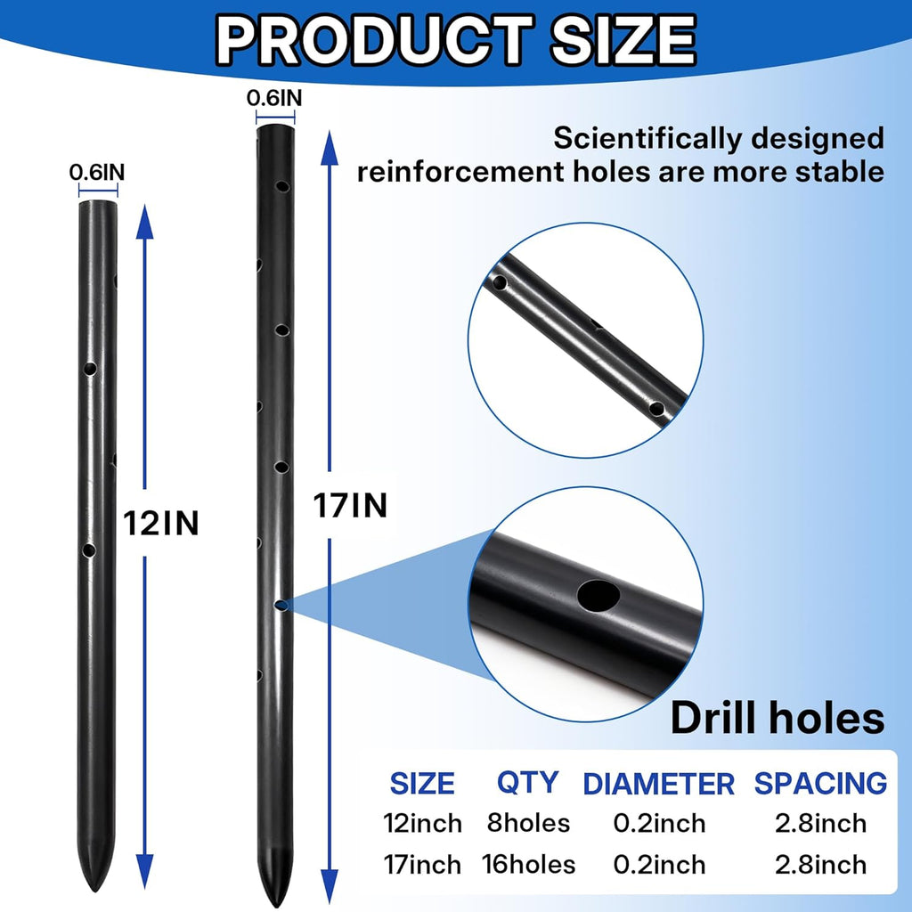 10PCS 12 Inch Round Steel Concrete Form Stakes with Holes Heavy Duty Rebar Stakes Concrete Pins for Concrete Forms, Garden Fence, Rust Resistant Removable Reusable, 3/5" Diameter, Pointed