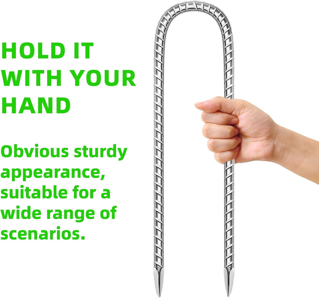 11 Pack Ground Garden Rebar Stakes Rebar 12 Inch Anti-Rust Galvanized Steel U Shape Hook Heavy Duty Ground Anchors for Tents, Position Kits,Fences, and Trampolines Landscape Fabric