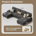 Furmax Sectional Couches for Living Room, U-Shaped Sofa Couch with Linen Fabric, 4 Seat Sofa Set with Double Chaise for Apartment (Corduroy, Dark Grey)