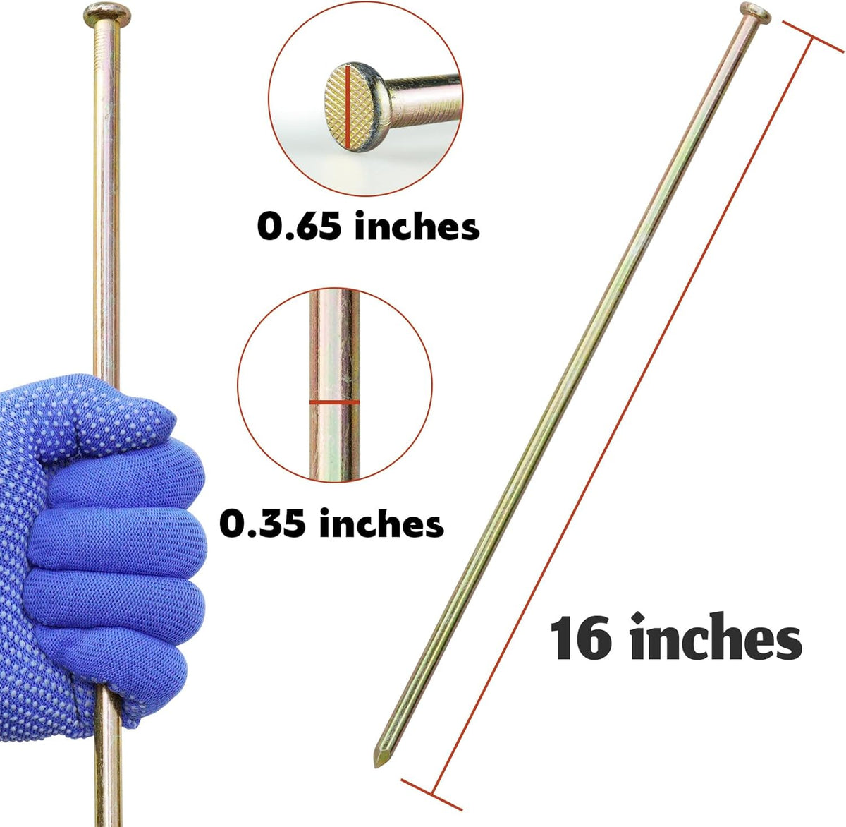10 Pcs 16 Inch Landscape Stakes, Heavy Duty Galvanized Rebar Stakes for Paver Edging, Weed Barrier, Floor Covering, Artificial Turf, Camping Tent and More