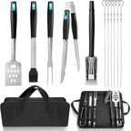 5-Piece Good Grips BBQ Grill Tool Set – Extra Tough Metal Wire Brush Cleaner, Stainless Steel Spatula, Fork, Tongs, Basting Brush for Outdoor Grilling, Camping - Perfect Grill Gifts for Men Dad