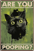 Funny Black Cat "Are You Pooping?" Tin Sign - Humorous Bathroom Wall Décor, 8x12 Inches, Vintage Metal Sign for Indoor & Outdoor Use, Cat Wall Art