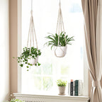 LEWESU Macrame Plant Hanger Indoor Set of 2 with 4 Hooks, Indoor Outdoor Hanging Planter for Plants Holder with Decorative Wood Beads & No Tassels, Boho Home Decor, 35 Inch Ivory (Pots Not Included)
