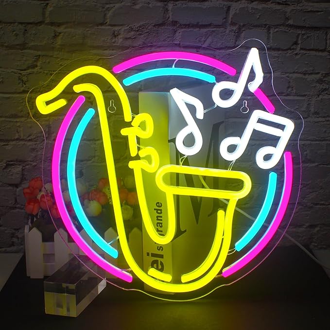 Saxophone Neon Sign Led Neon Lights for Wall Decor Jazz Music Light Up Signs for Bedroom Music Live Studio Classroom Party Decorations Christmas Gifts