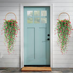 Artificial Hanging Flowers, 3 Pcs Fake Hanging Plants Artificial Vines for Outdoors, Fake Ivy Vine UV Resistant No Fade Faux Plants for Indoor Outside Garden Patio Yard Greenery Decoration (Dark Red)