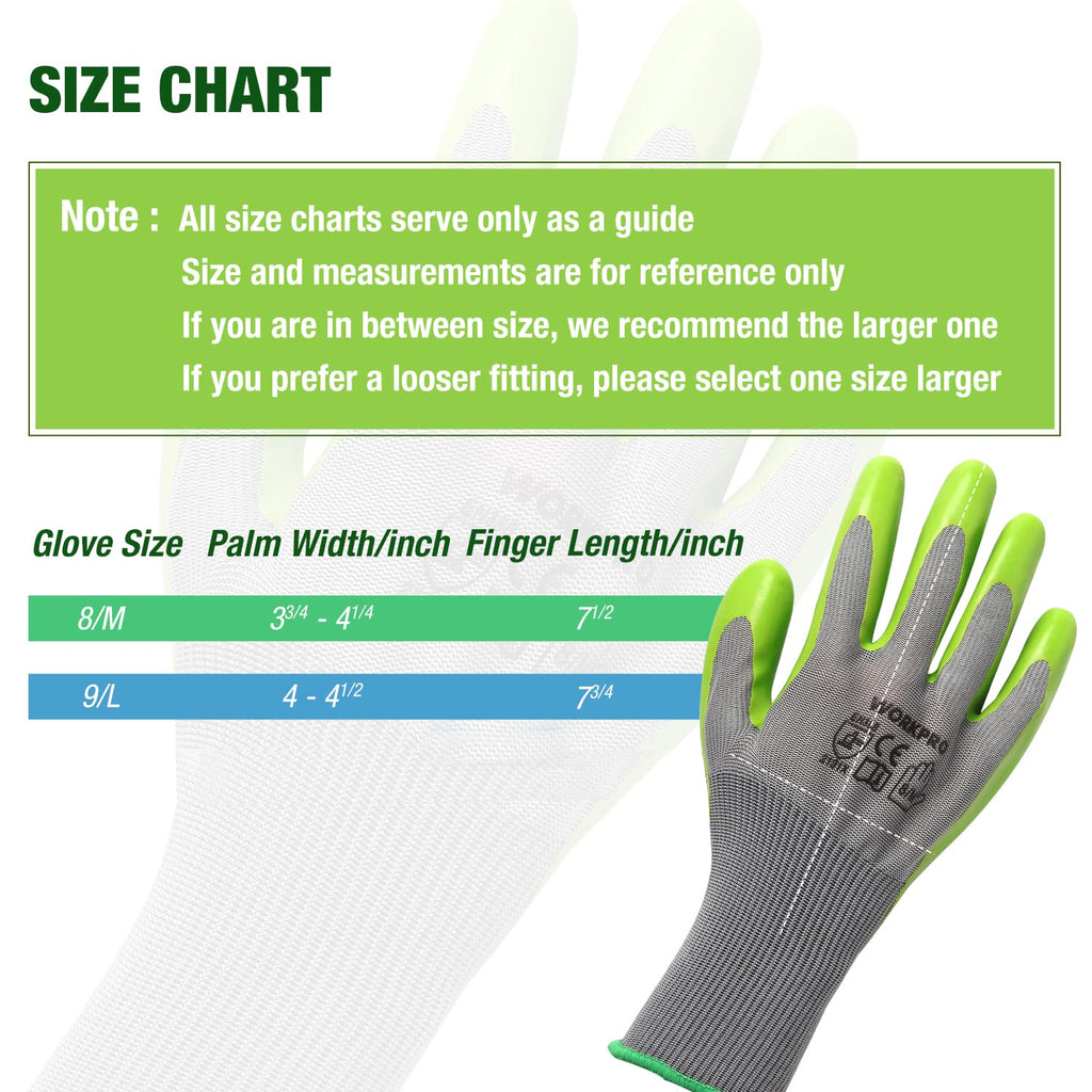 6 Pairs Eco Latex Palm Coated Garden Work Gloves by WORKPRO