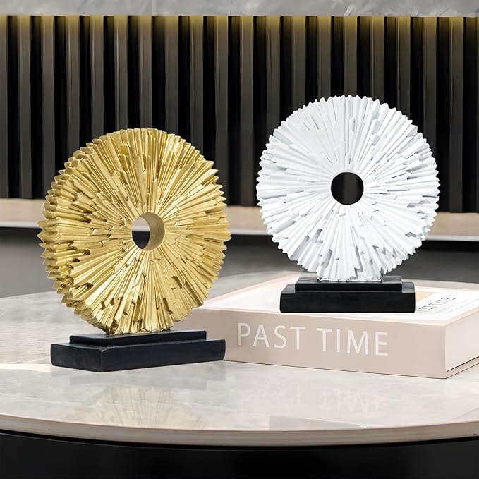 Abstract Statue for Home Decor,Office Desk Sculpture for Men,Creative Round Line Ornament for Bookshelf,Modern Decorative Sculpture,Bedroom,Livngroom,Table(White)