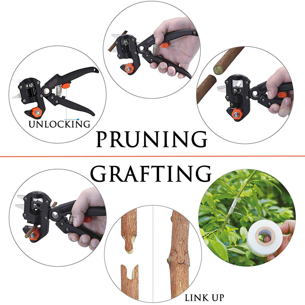 Krewey 2-in-1 Garden Grafting Tools Pruner Kit, V-Graft Omega-Graft and U-Graft, Plant Branch Vine Fruit Tree Cutting Tool Kits Scissors