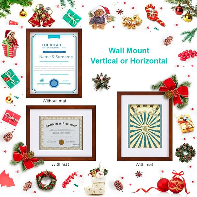 RPJC Document Frame Certificate Frames Made of Solid Wood High Definition Glass and Display Diplomas 8.5x11 with Mat or 11x14 Inch Without Mat Picture Frame Brown