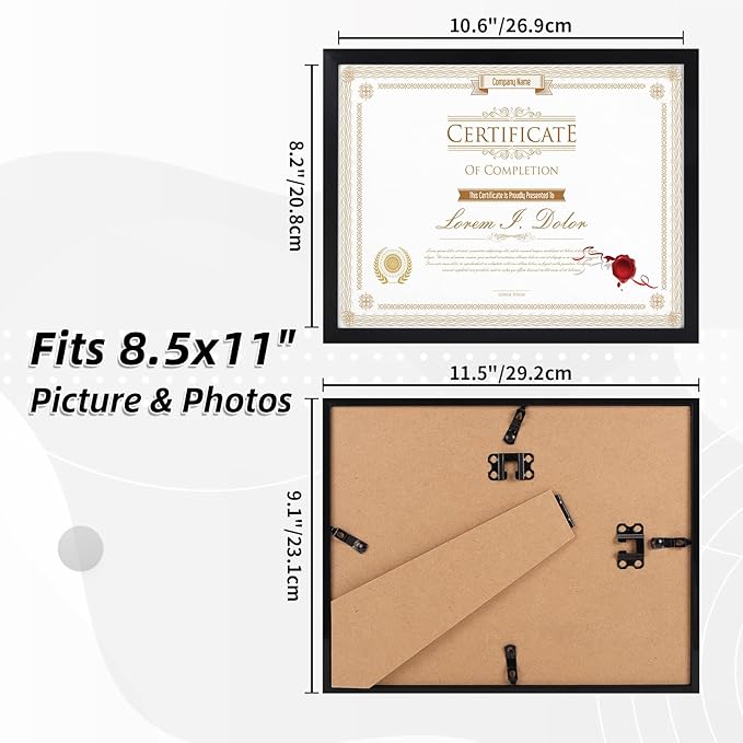 WIFTREY 14 Pack 8.5x11 Certificate Picture Frames, Multi 8.5 by 11 Photo Frame for Award Document Diploma Frame, Wall Hanging or Tabletop Display, Black