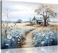 CYULWNNO Rustic Farmhouse Wall Art Beautiful Field Painting Pictures Decor Wildflower Barn Canvas Prints Nature Scenery French Countryside Poster for Bathroom Bedroom Living Room Wall Decor 12x16in Framed