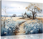 CYULWNNO Rustic Farmhouse Wall Art Beautiful Field Painting Pictures Decor Wildflower Barn Canvas Prints Nature Scenery French Countryside Poster for Bathroom Bedroom Living Room Wall Decor 12x16in Framed