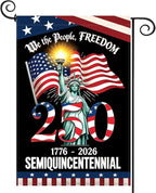 250 Years America Garden Flag, 250th Anniversary USA Patriotic 4th of July Double-Sided Waterproof Banner with Freedom Yard Sign, We The People, 1776-2026 Commemorative, 12 x 18 Inch