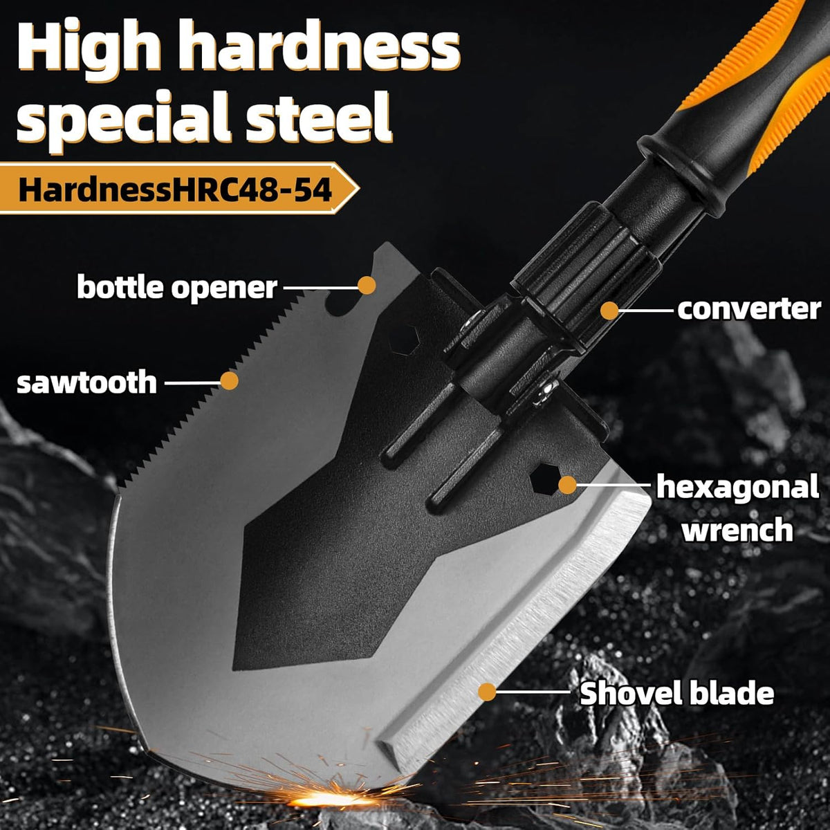 28" Tactical Folding Shovel Military Multi-Tool - Entrenching Tool with Pick/Axe/Saw, Carry Case - Portable for Car, Camping,Snow, Hiking, Survival Gear