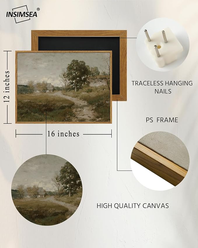 InSimSea Framed Canvas Wall Art Decor, Vintage Countryside Decor for Living Room Bedroom, Eathry Moody Art, Painting for Bathroom Office Hallway Room, 12"x16"