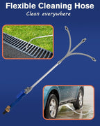 Garden High Pressure Hose Nozzle, Jet Nozzle High Pressure Hose Nozzle Tool Attachment with 2 Different Nozzles, Quick Connect Flexible Wand Lance for Gutter Patio Car Pet Window (Blue)