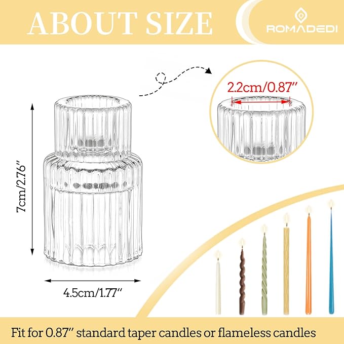 Romadedi Glass Candle Holder for Candlestick - 10Pcs Clear Small Tapered Candle Holder Wedding Decor Table Centerpiece Bulk for Candle Sticks Christmas Party Living Room Dinner Advent