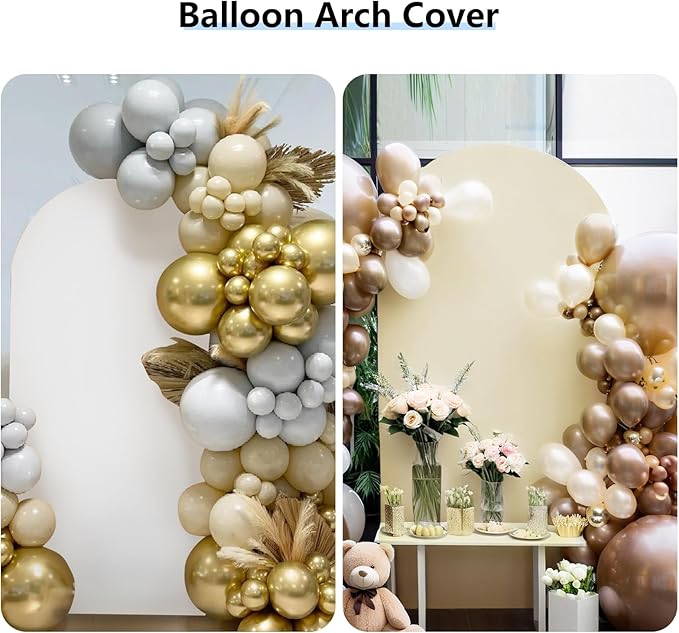 Hemmotop 7.2 ft Arch Backdrop Cover (One Piece Double Color), White and Light Beige Spandex Arch Stand Covers, Fabric Stretchy Background for Balloon Arches, Wedding, Birthday Party, Baby Shower