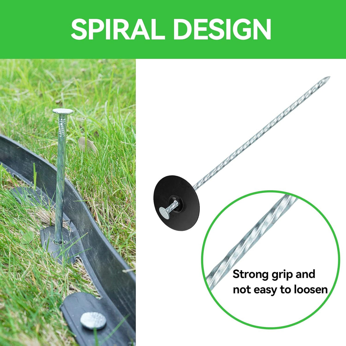 8 Inch Heavy Duty Landscape Stakes with Gasket Caps - 100 Sets Galvanized Spiral Garden Spikes Kit for Securing Weed Barrier Fabric, Artificial Turf, Tent and More