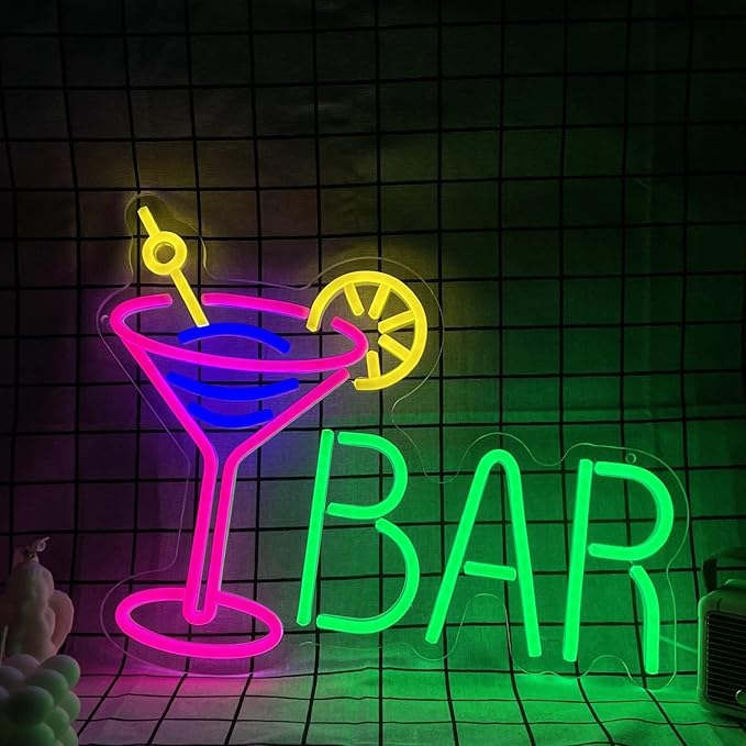 Neon Bar Sign USB-Powered Pink Bar Wall Decor for Home Bar, Man Cave Multi-Scene LED Lighting Neon Light