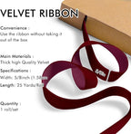 Burgundy Velvet Ribbon 5/8'' 25 Yards for Christmas Tree, Gift Wrapping, Flower Bouquet, Wreath Decorations, Bow Making
