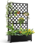 Metal Planter Box, with Diamond Lattice Trellis Planter Box, for Climbing Plants and Vines, Galvanized Raised Garden Bed on Wheels, Garden Bed with Trellis(72 in x47 in Black)