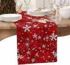 Christmas Snowflakes Cotton Linen Table Runner for Dining Kitchen, Red Xmas Winter Snow Wedding Outdoor Party Tablerunners Decoration, New Year Dresser Scarf Coffee Tablecloth Runners 13x60 Inches