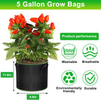 Grow Bags of 6-Pack 5Gallon, Garden Planter Bags with Handles, Thickened Nonwoven Fabric Aeration Planting Pots, Vegetable Gardening Fabric pots with Plant Tags and Seedling Bags, Black