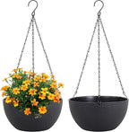 Meowell 8 inch Small Hanging Planters Plant Pots for Indoor Outdoor Plants, 2 Pack Hanging Flower Pots with Drainage Holes and Chain for Garden Porch, Plastic Hanging Baskets for House Plants, Black