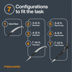 Fiskars XtendControl Extendable Tree Pruner (14 ft), Adjustable Branch Trimmer w/Fixed Pruning Head, 15" X2 Hook Bill Saw, 3-6 ft & 4-8ft Extension Poles, and Automatic Cord Reel for Precise Cuts