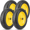 TICONN 4.80/4.00-8 Tire, 14.5" Flat Free Wheelbarrow Tire and Wheel, Solid Replacement Tires, 5/8" 3/4" Bearings, Universal Fit 4.80/4.00-8, 3.50/3.00-8, 4.00-6 (14.5" Yellow, 4PK)