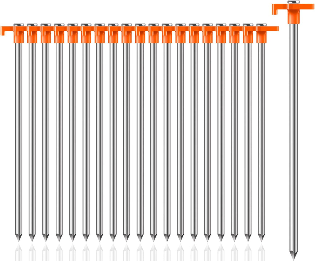 20 Pack Tent Stakes Heavy Duty, 9.84 Inch Rust-Proof Yard Stake Ground Stakes, Metal Tent Pegs for Camping Patio, Garden, Canopy, Grass, Outdoor (Orange)