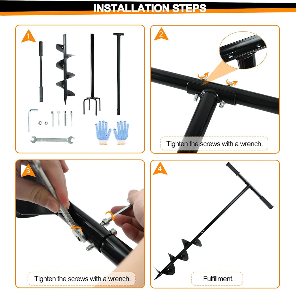 2 in 1 Hand Auger Spiral Drill for Planting, 6 X 42.9inch Post Hole Digger Manual Auger for Fence Posts, Sand, Bulb,Seedlings, Tree, Mail Box, Manual Garden Spiral Hole Digging Drill with Non-Slip.