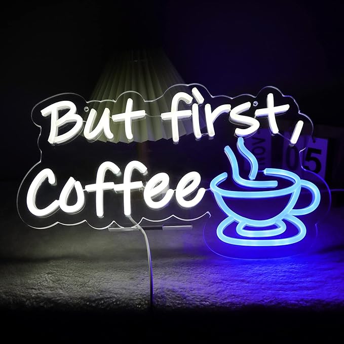 But First Coffee Neon Sign for Coffee Bar Pub Decor,Wall Art Decoration For Restaurant Living room,Led Light of Cafe,USB Power Supply With Metal Chain.