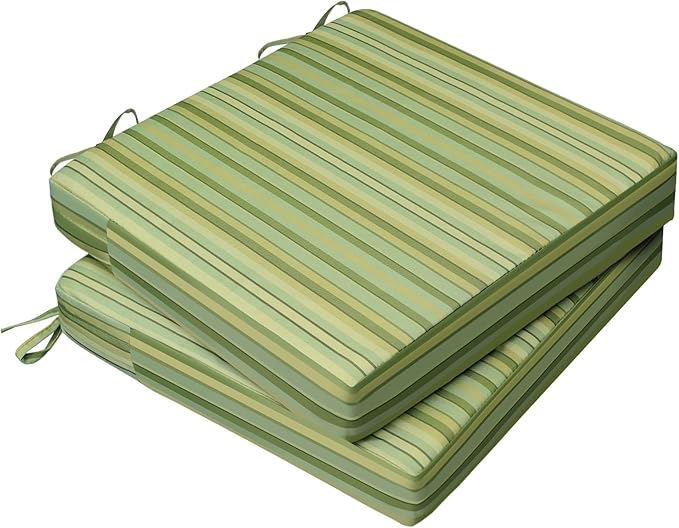 AAAAAcessories Outdoor Seat Cushions for Chairs, Waterproof, Fade-Resistant, 21" x 21" x 3", Patio Furniture Replacement Cushions, Set of 2, Mossy Forest Stripe