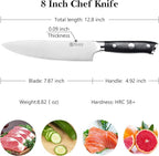 PAUDIN Chef Knife 8 Inch, Professional Kitchen Knife, 7Cr17MoV German Stainless Steel Forged Chefs Knife with Ergonomic G10 Handle, Classic Chef's Knife Meat Knife with Gift Box