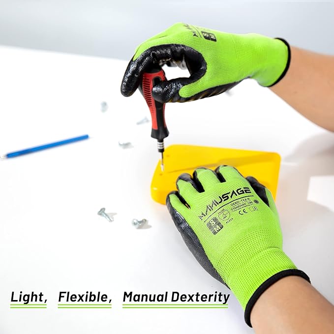 MANUSAGE Safety Work Gloves - Protective Glove for Men & Women - Ultrathin Hand Protection - For Construction, Gardening, Landscaping - Yellow - Size XXL - 6 Pairs
