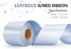 Light Blue Satin Wired Ribbon 2-1/2 Inch Double-Faced Sliver Glitter Christmas Ribbons for Wreath, Tree Decoration, Gift Wrapping, Home Decor 10 Yards