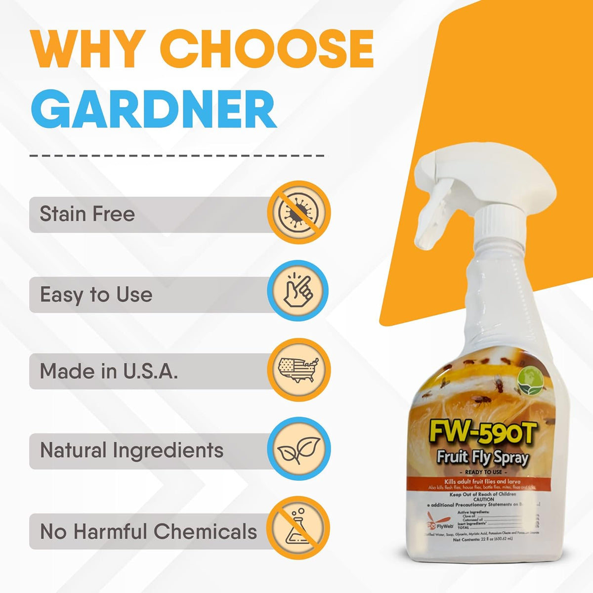 Gardner FW-590T Fruit Fly & Gnat Spray, 22 oz – All-Natural, Pet-Safe Indoor Bug Killer