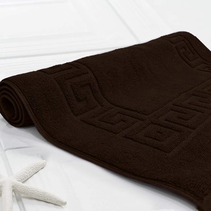 DAN RIVER Greek Bath Mat - Brown, 100% Ring Spun Cotton, Pack of 2, 20x32 inches, 800 GSM, Non-Slip, Absorbent, Quick Drying, Machine Washable Bathroom Floor Mats for Shower, Kitchen & Bath