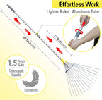 JARDINEER Adjustable Rakes for Leaves, Larger Garden Leaf Rake for Lawns Grass with 7-23" Expandable Head, Yard Collapsible Rake for Camping (64 inches)