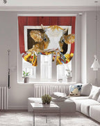 Tie Up Curtains for Windows, Cows Sunflowers Adjustable Balloon Nature Linen Textured Kitchen Curtain, Spring Floral Bees Farmhouse Barn Tie Up Blackout Curtains for Bedroom, 52 x 63 Inches