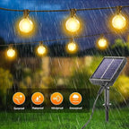 G40 Solar String Lights Outdoor with Remote 100 FT, USB & Solar Dual Charging, Waterproof, 8 Modes 3 Timers, 34+3 LED Shatterproof Bulbs, Dimmable Solar Light for Camping Backyard Bistro Porch Garden