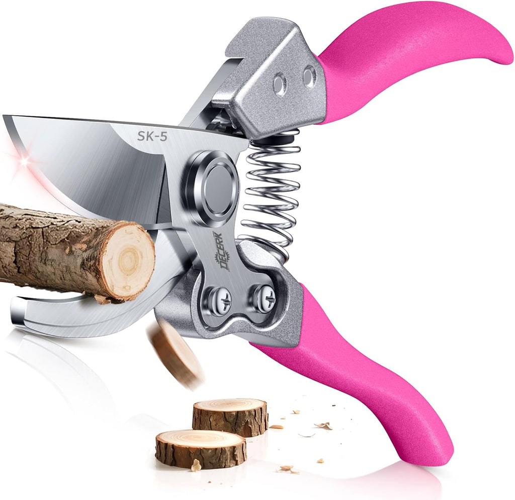 8.5" Professional Bypass Pruning Shears – Heavy Duty Garden Scissors & Clippers for Branch Trimming, Ultra Sharp SK5 Blade, Ergonomic Handle, Perfect Gardening Gift for Women, 2025 Pink Tools