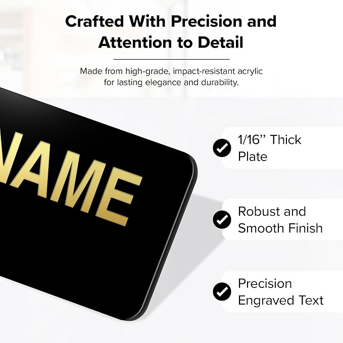 Name Tag, Magnetic Black and Gold Name Tags, Personalized Name Tags, 1.5x3 Inches, Durable Engravable Impact Material, Made in The USA by My Sign Center