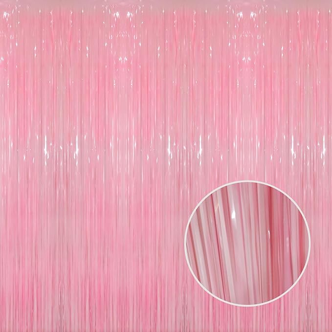 GOER 6.4 ft x 8.2 ft Metallic Tinsel Foil Fringe Curtains Party Photo Backdrop Party Streamers for Birthday,Graduation,New Year Eve Decorations Wedding Decor(2 Packs,Candy Pink)