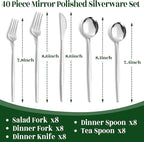 NOCCUR 40-Piece Stainless Steel Silverware Set for 8 - Utensils Set Include Knives Spoons and Forks - Mirror Polished for Home&Party