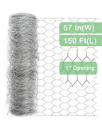 Garden Poultry Chicken Wire Netting - 57 '' × 150 ' Garden Fence Animal Barrier, Chicken Wire for Crafts, 1 inch Mesh Poultry Netting Fence, Pet/Rabbit/Chicken Wire Fencing