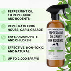Kate Naturals Peppermint Oil Spray for Rodents, Squirrels, Mouse, Bat, Rat, Car Engines (16oz, Non-Toxic Rodent Repellent, Pet Safe)